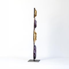 Turtle Shell Totem Gold Metallic and Purple Marble effect Murano Glass Sculpture
