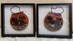Turtle Shell with Mother of Pearl and Silver Inlay Purse Mounted in Shadowboxes