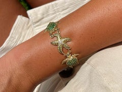 Turtle Starfish Seashell Crab Gemstone Bracelet in 14k Yellow Gold