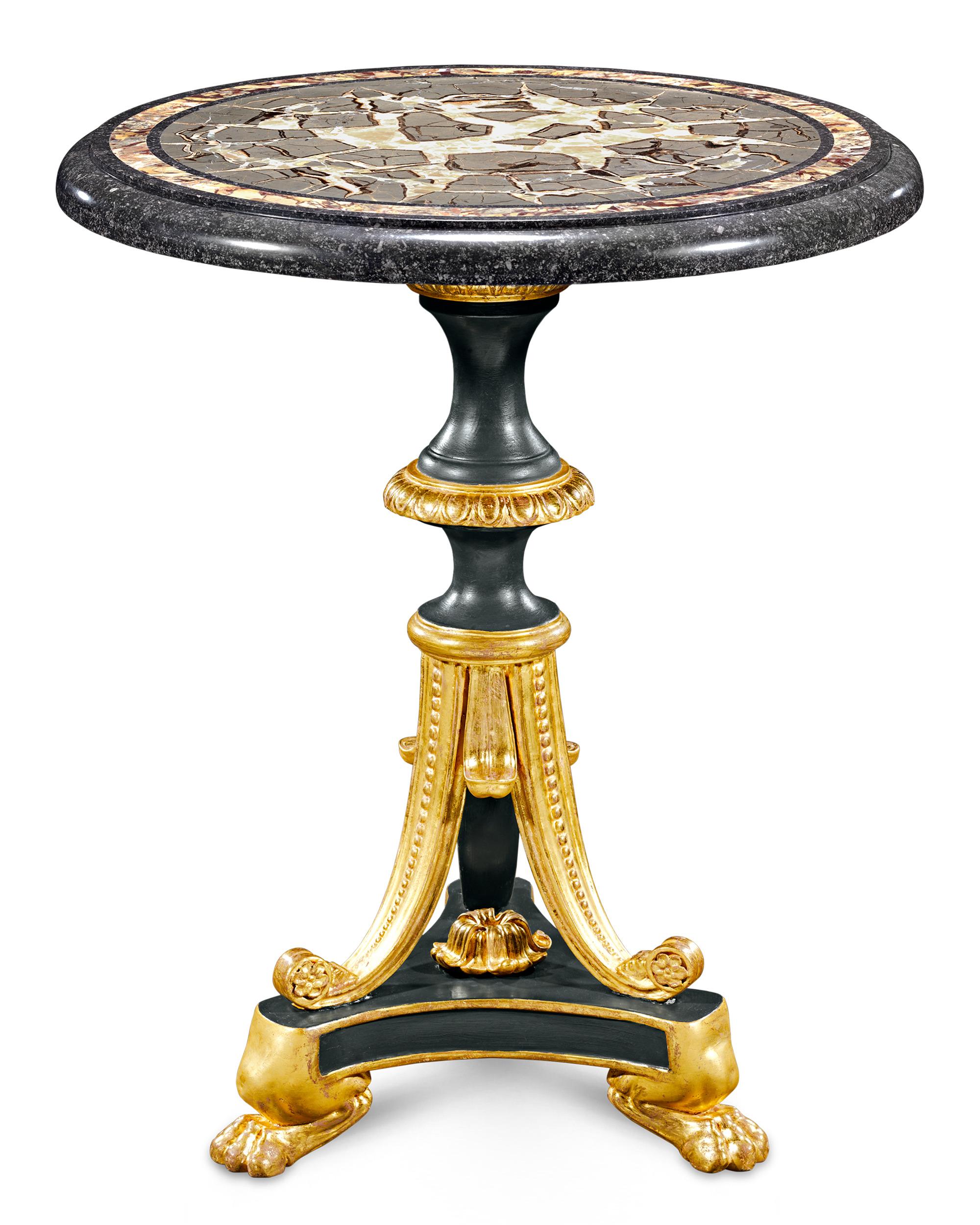 English Turtle Stone and Royal Sarracolin Marble Parcel Gilt Table