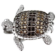 Turtle/Tortoise Multi-Color Diamonds Set Pendant/Brooch in 18 Carat White Gold