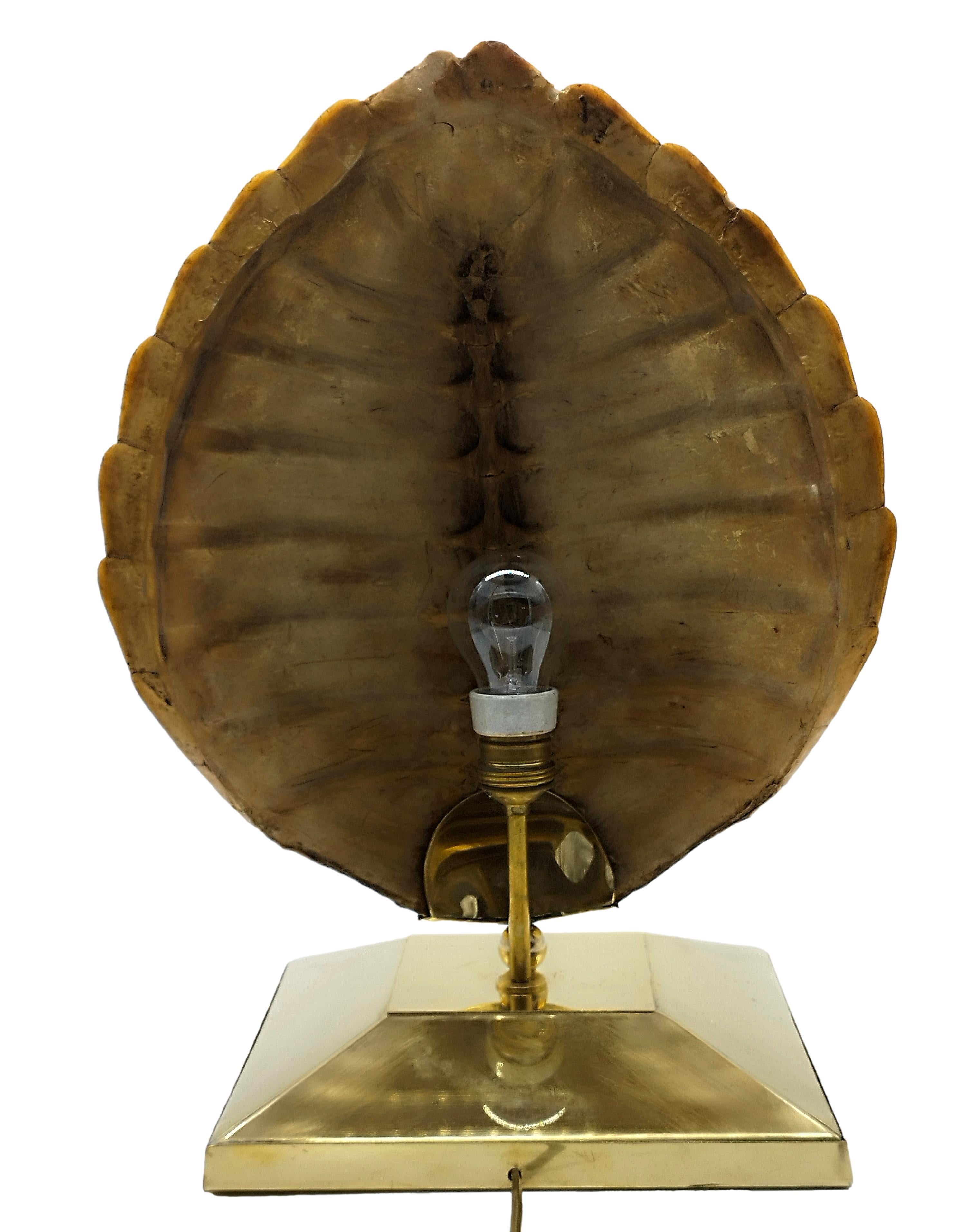 Tortoiseshell table lamp with brass  base, circa 1970s, highly decorative, in the Maison Jansen style.