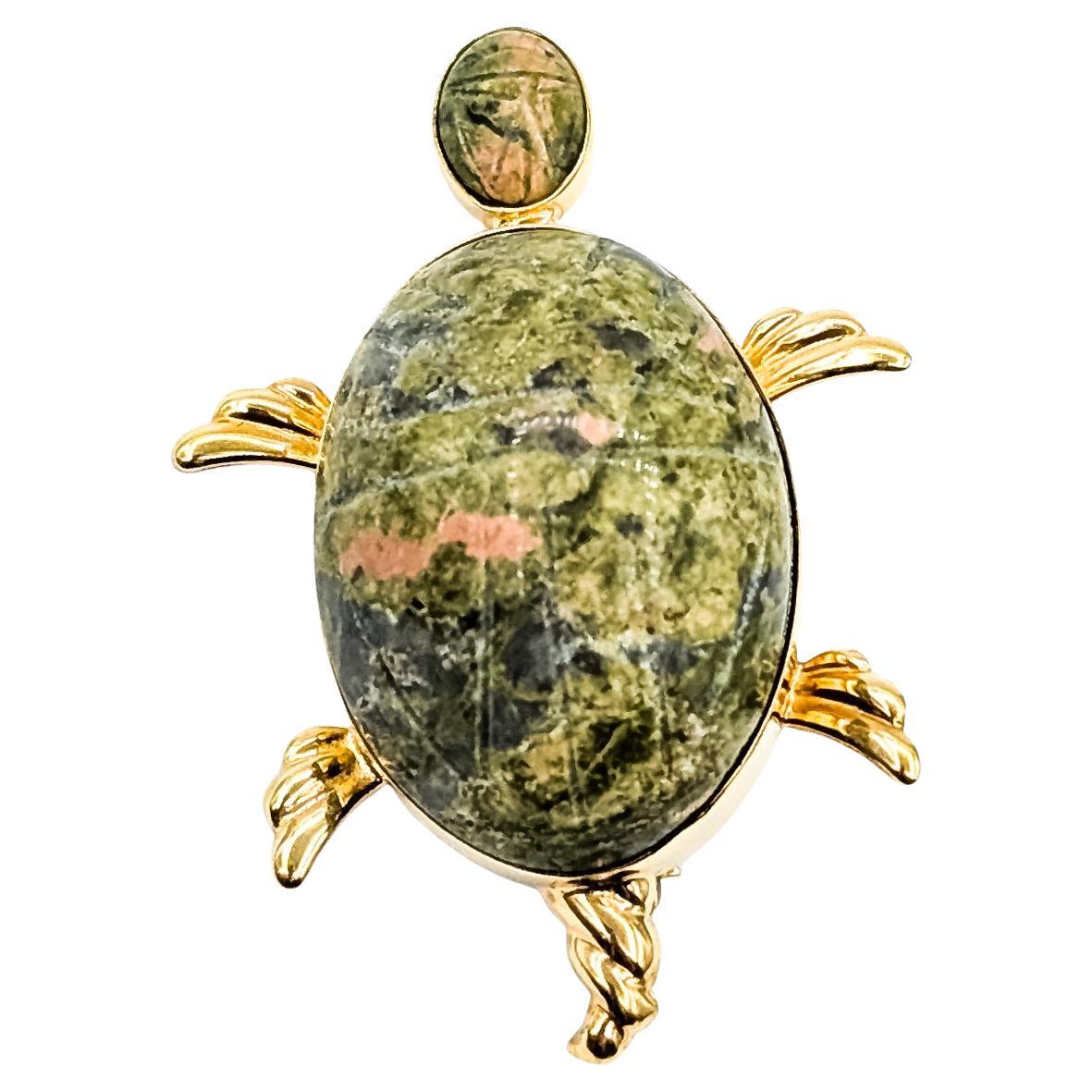 Schildkröte Unakit Brosche in 14k Gelbgold