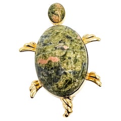 Turtle Unakite Brooch in 14k yellow gold