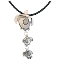 Turtle drop pendant, cast, sterling silver, Melanie Yazzie, new, Navajo, design