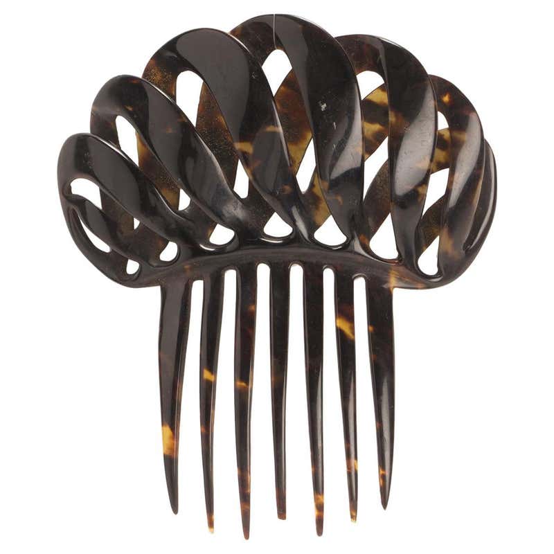 Turtleshell hair comb with butterfly in cutnsteel, France 1900. For ...