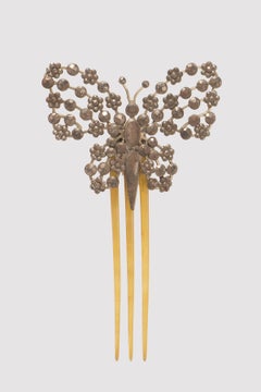 Turtleshell hair comb with butterfly in cutnsteel, France 1900.