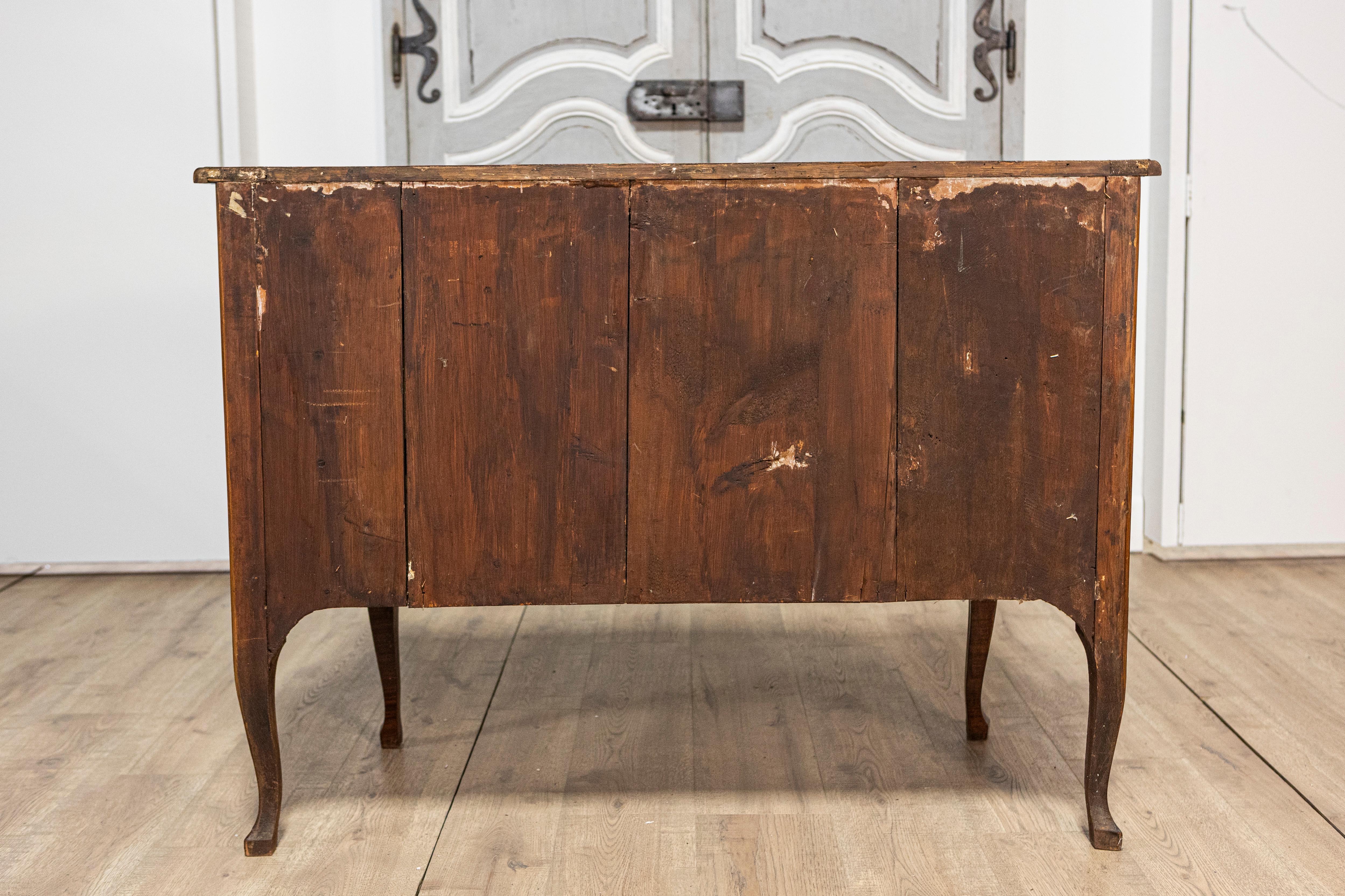 Bronze Tuscan 1890s Walnut and Mahogany Four-Drawer Commode with Banding Inlay For Sale