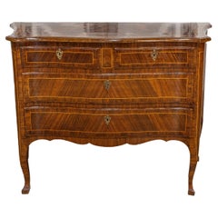 Tuscan 1890s Walnut and Mahogany Four-Drawer Commode with Banding Inlay