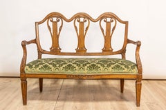 Tuscan 18th Century Walnut Sofa from Villa Fioravanti with Carved Lyre Motifs