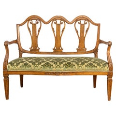 Tuscan 18th Century Walnut Sofa from Villa Fioravanti with Carved Lyre Motifs