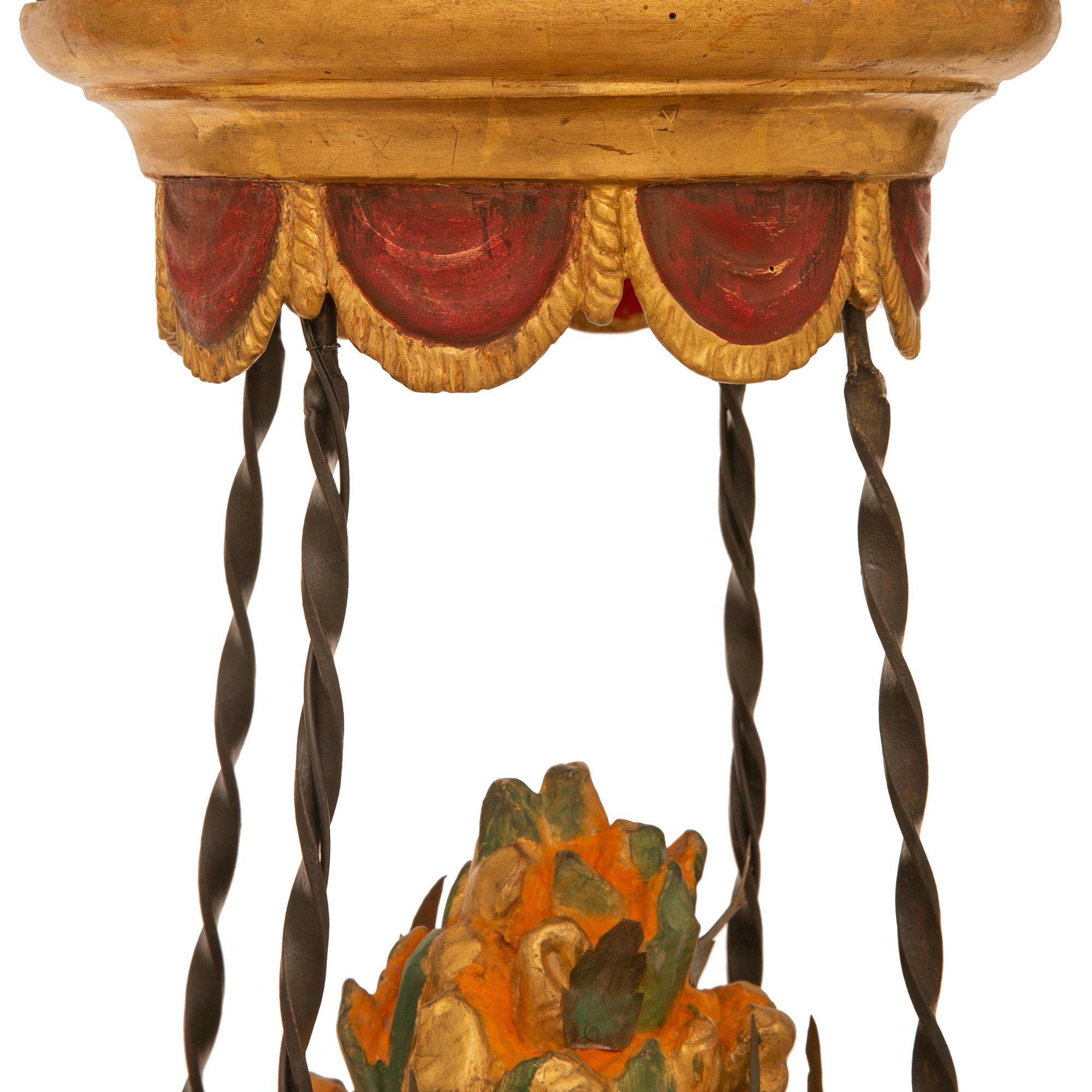 Tuscan 19th Century Charles X Period Patinated & Giltwood Chandelier In Good Condition For Sale In West Palm Beach, FL