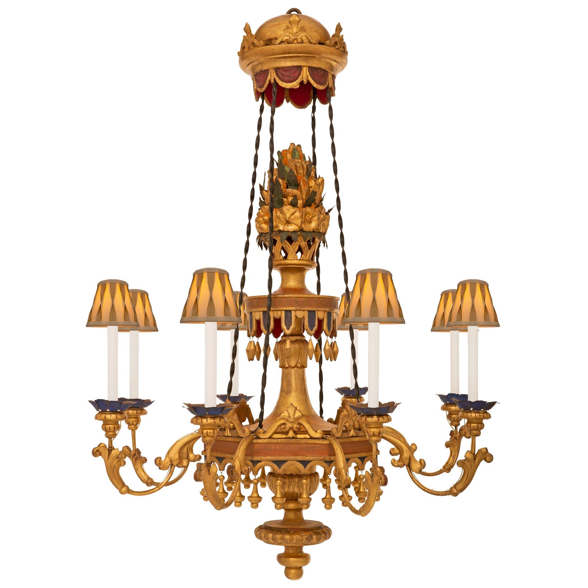 Tuscan 19th Century Charles X Period Patinated & Giltwood Chandelier For Sale 4