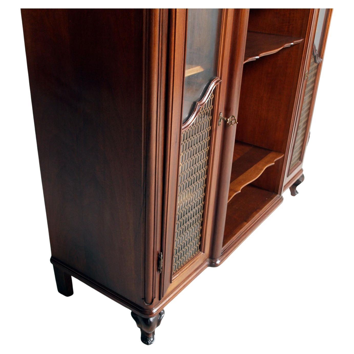 Italian Tuscan Baroque Walnut Display Sideboard with Brass Grilles, by Michele Bonciani For Sale