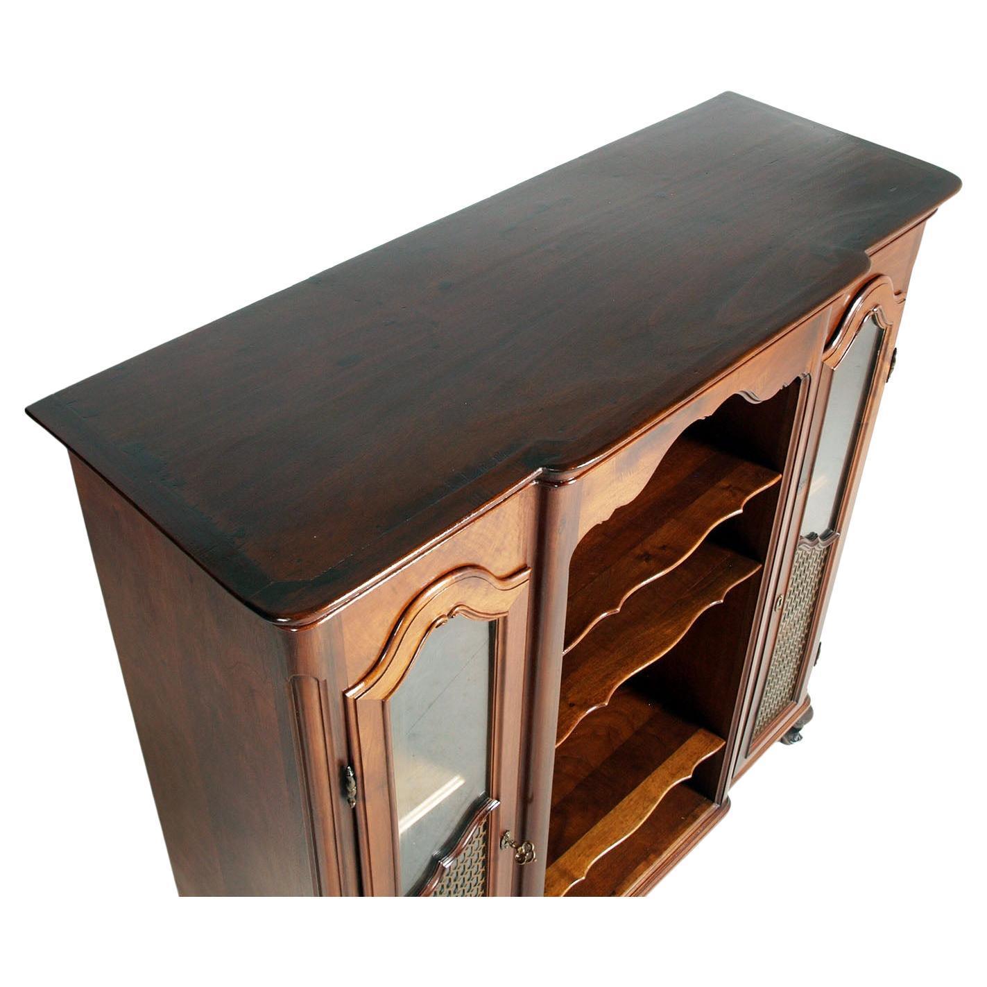 Mid-20th Century Tuscan Baroque Walnut Display Sideboard with Brass Grilles, by Michele Bonciani For Sale