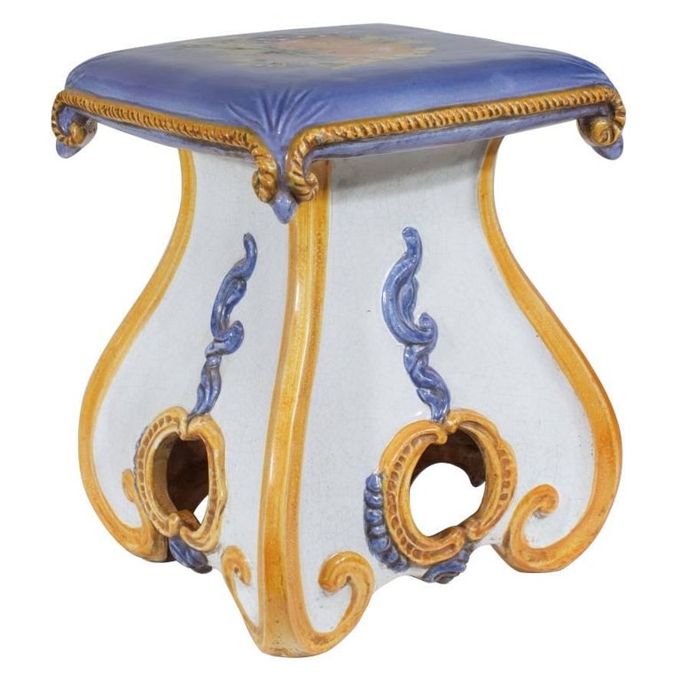 Tuscan Ceramic Clay Stool, HandPainted For Sale at 1stdibs