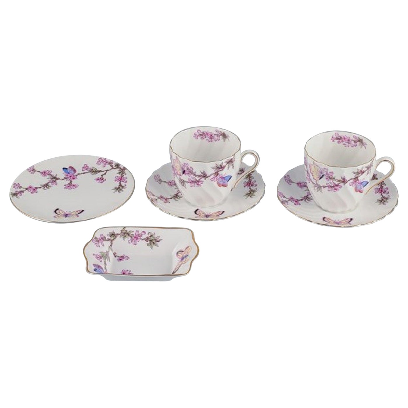 Tuscan, England, Bone China. Two Pairs of Large Coffee Cups, a Plate and Bowl