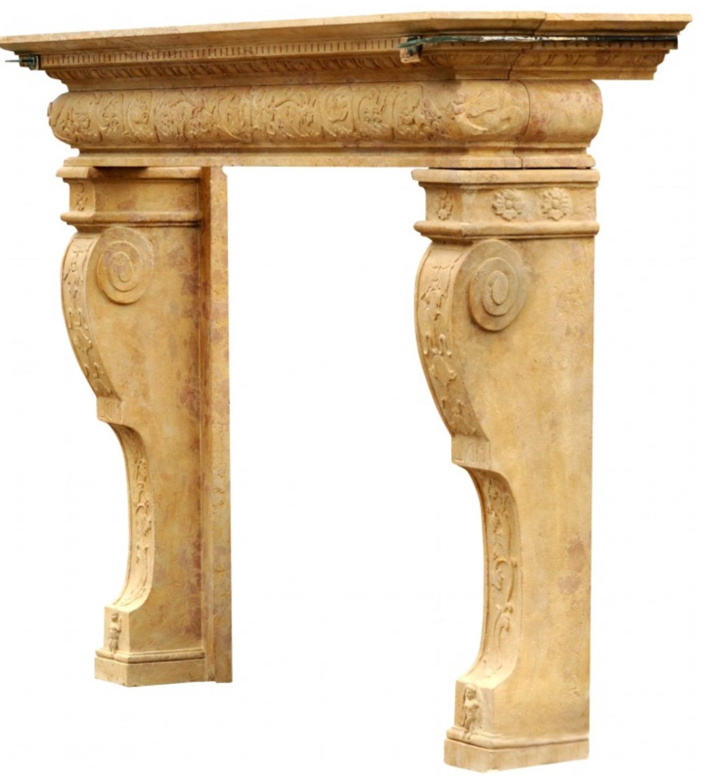 Italian Tuscan Fireplace in Yellow Marble Early 20th Century For Sale