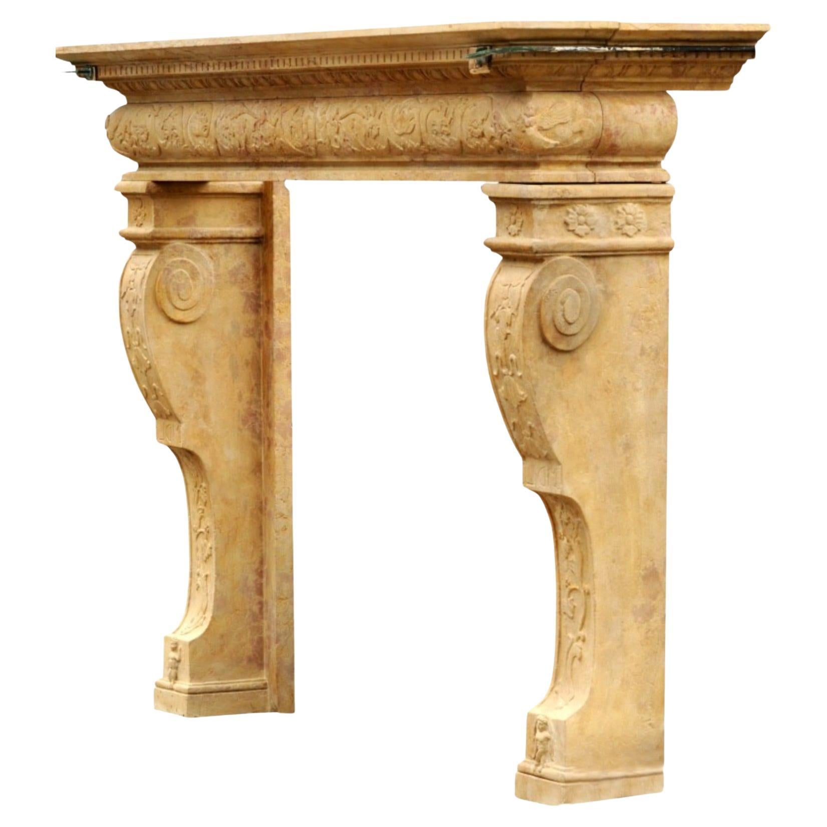 Tuscan Fireplace in Yellow Marble Early 20th Century