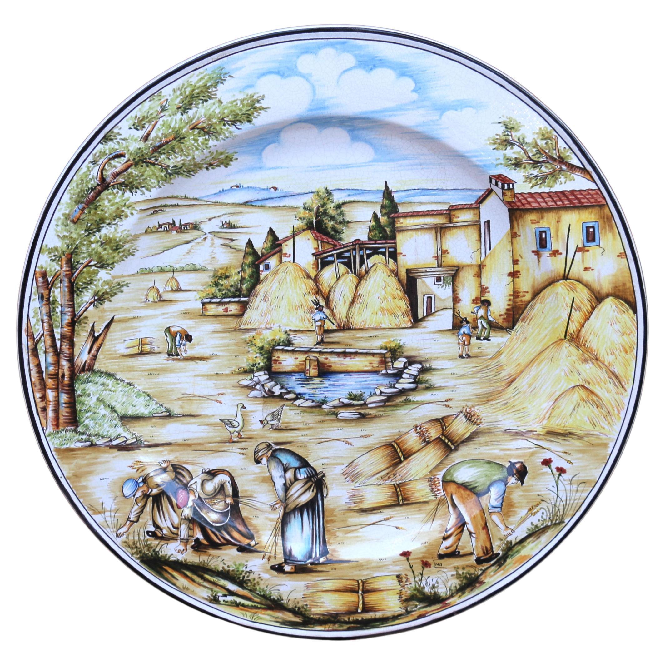 Plato decorativo grande Escena del puerto toscano