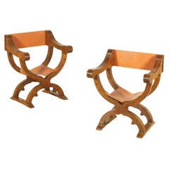 Antique Pair of Tuscan Folding Accent Chairs, circa 1860