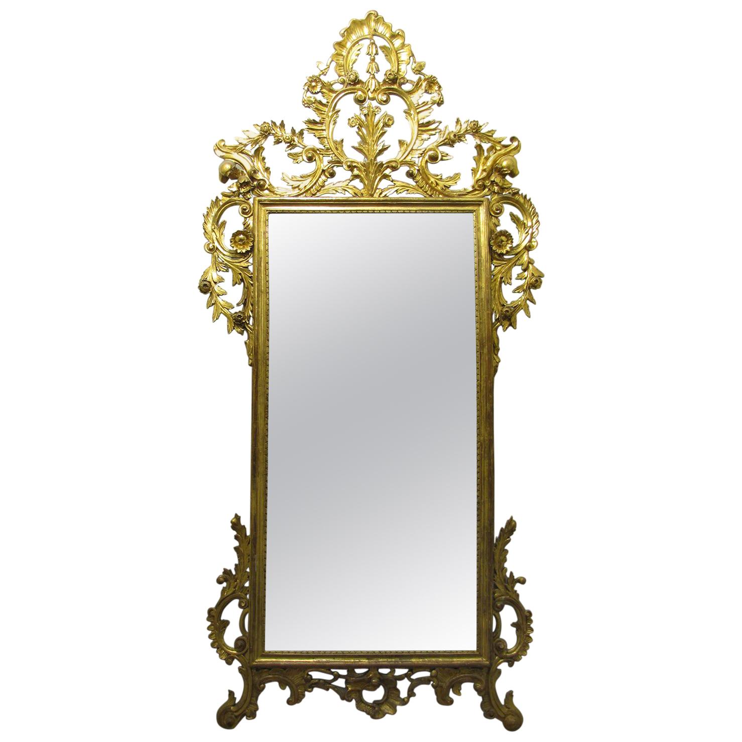 Tuscan Late 19th Century Louis XVI Mirror with a Carved and Gilt Wooden Frame For Sale
