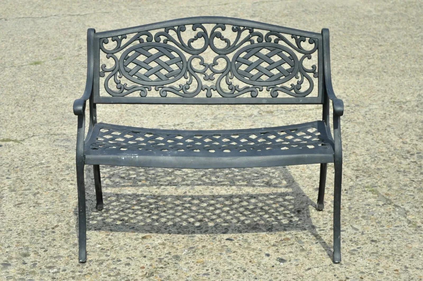 Banc de jardin en fonte d'aluminium noir style toscan méditerranéen Loveseat (A) en vente 3