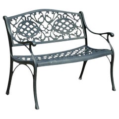 Tuscan Mediterranean Style Black Cast Aluminum Garden Patio Bench Loveseat (A)