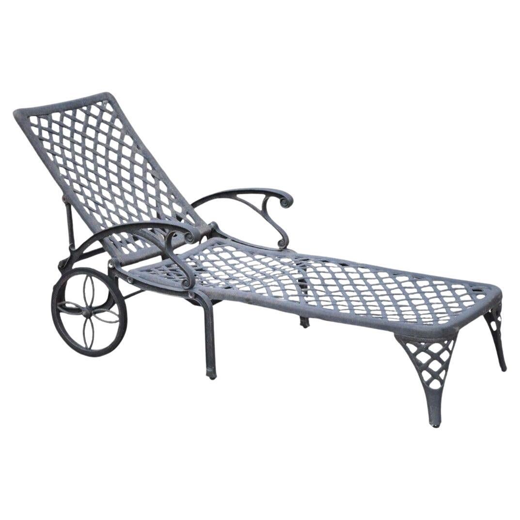 Tuscan Mediterranean Style Black Cast Aluminum Pool Patio Chaise Lounge Chair For Sale