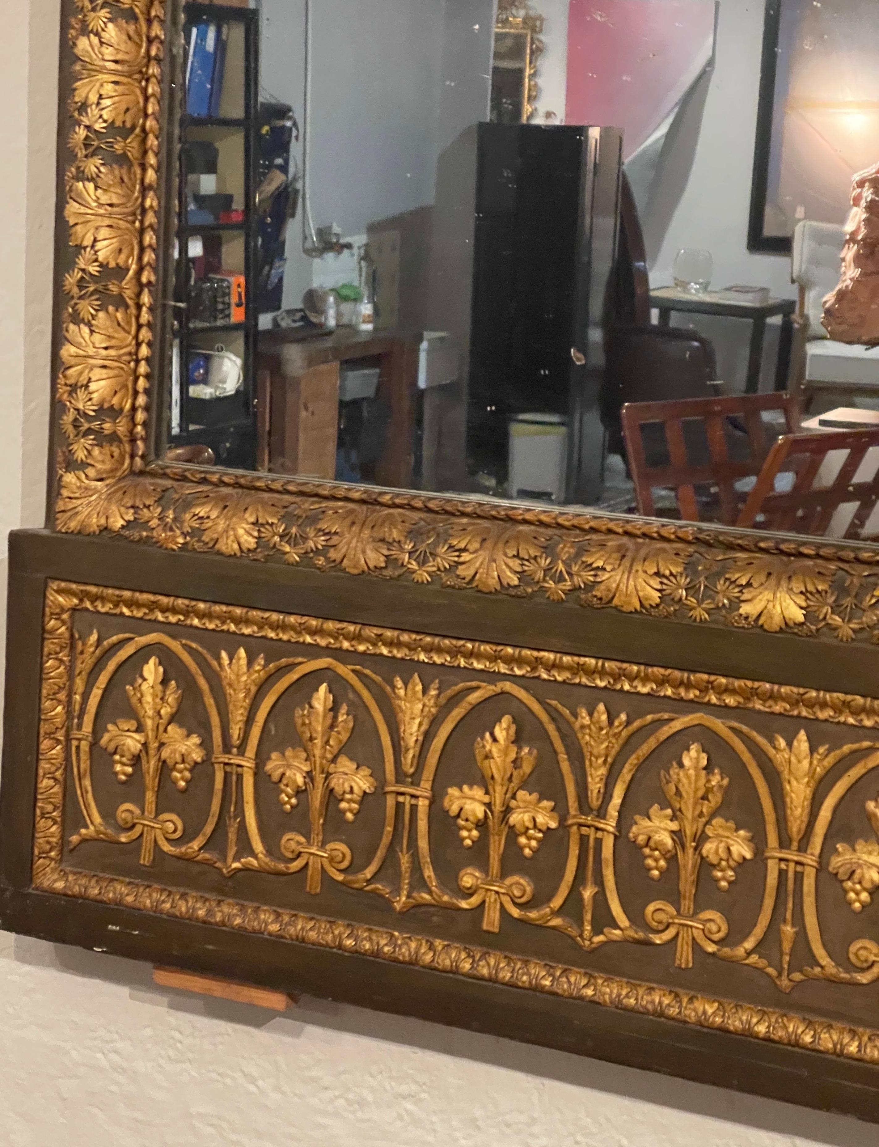 Wood Lucca Neoclassical Trumeau Carved Mirror, Early 19th Century For Sale