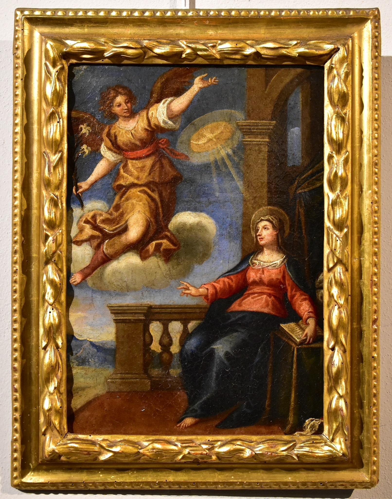 Annunciation Oil on canvas Old master 17th Century Italian Religious Paint Art