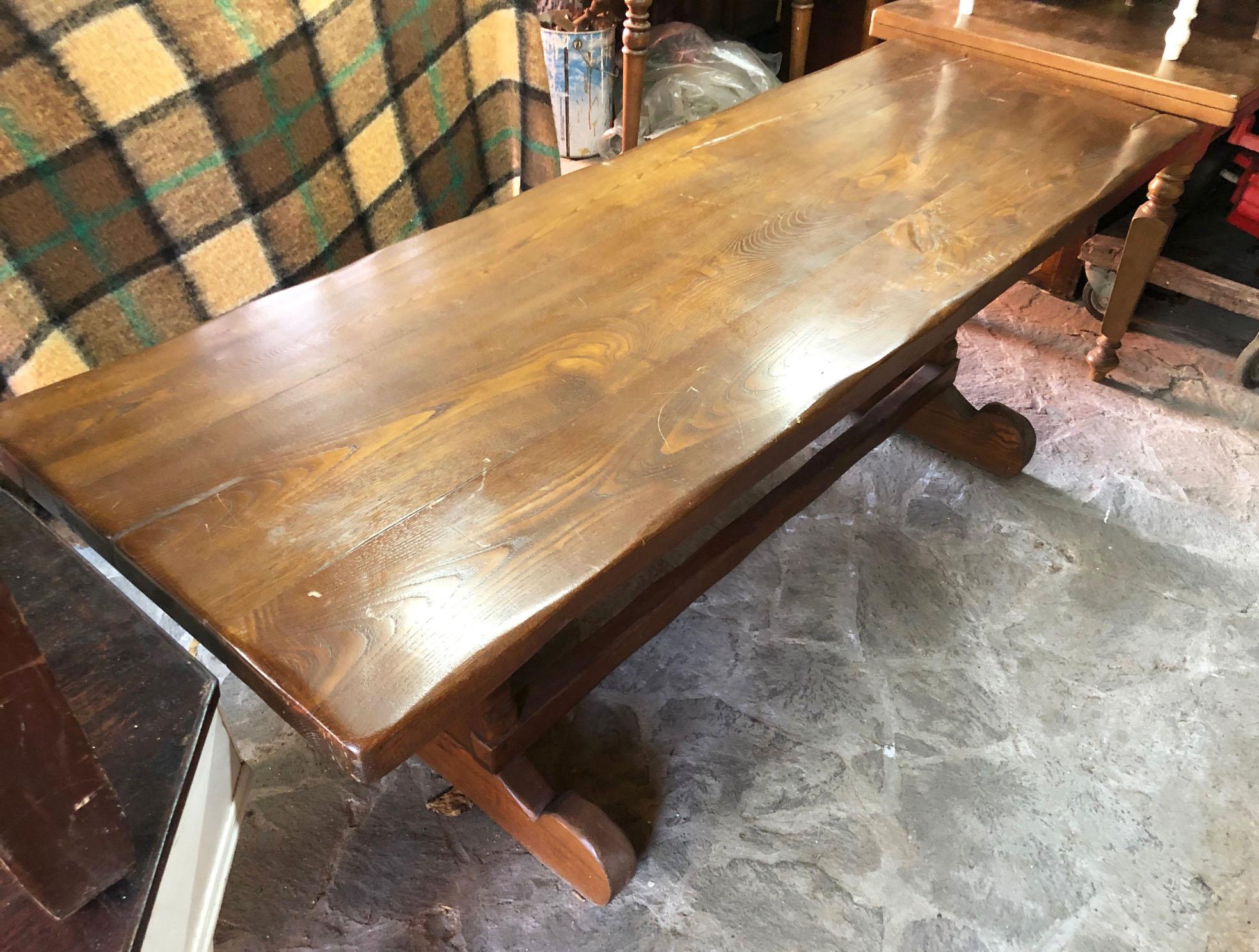 Country Tuscan Refectory Table in Solid Chestnut Restored Wax Polished, 1940s