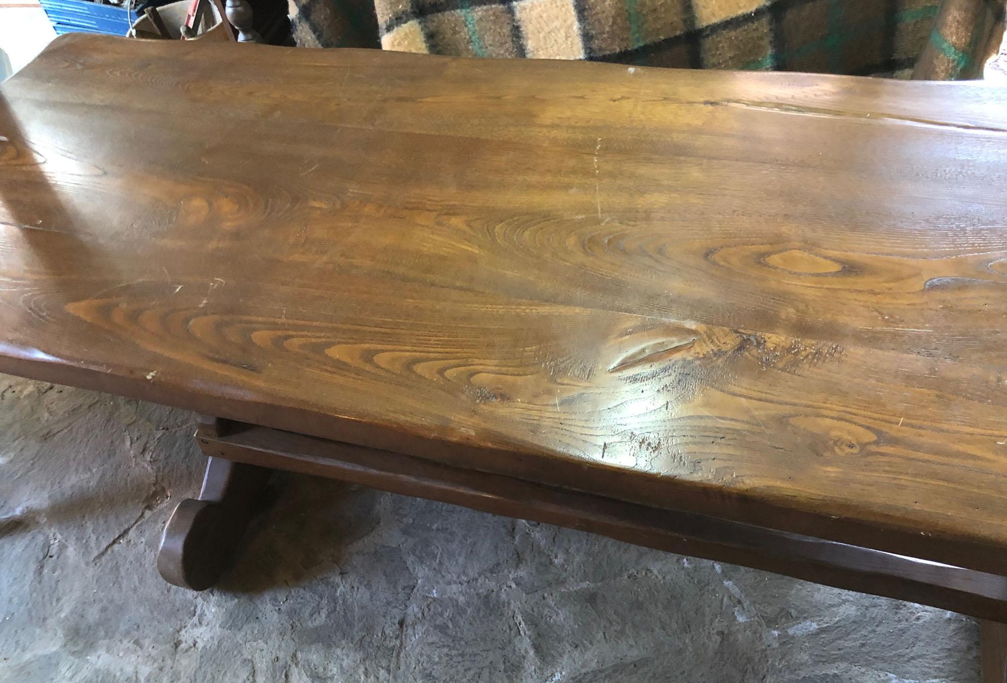 Italian Tuscan Refectory Table in Solid Chestnut Restored Wax Polished, 1940s