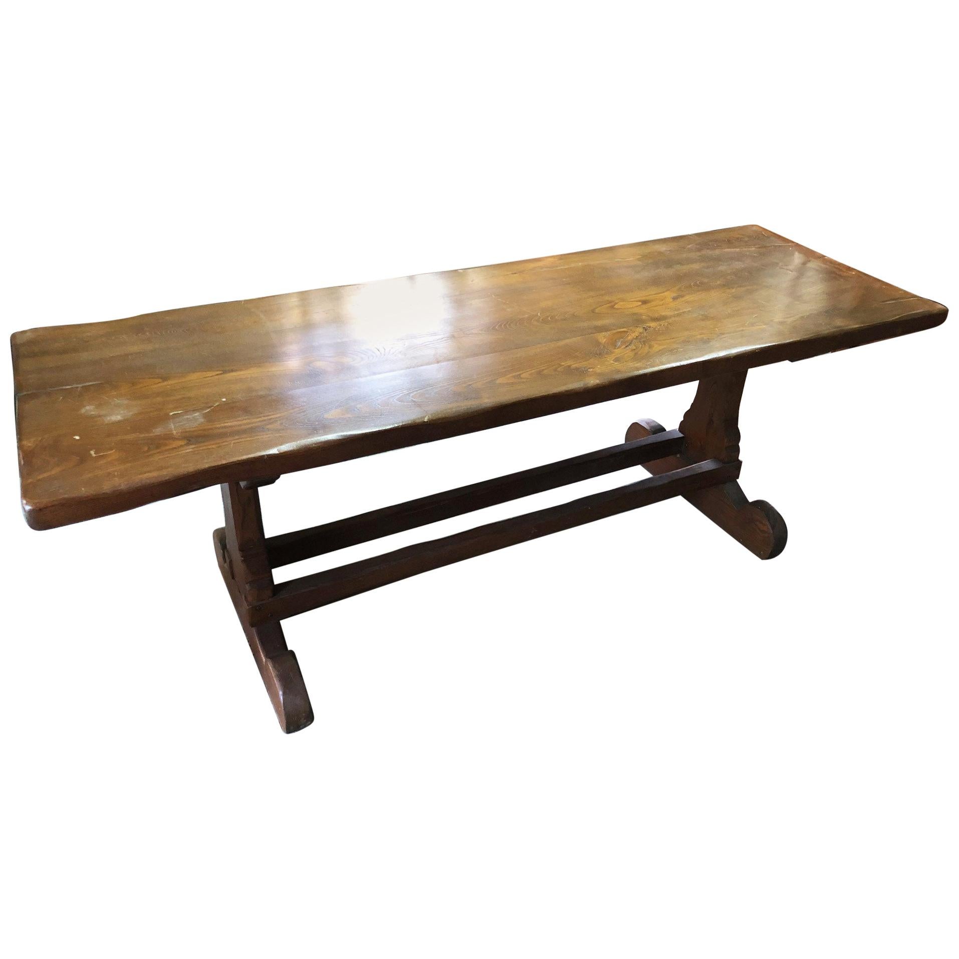 Tuscan Refectory Table in Solid Chestnut Restored Wax Polished, 1940s