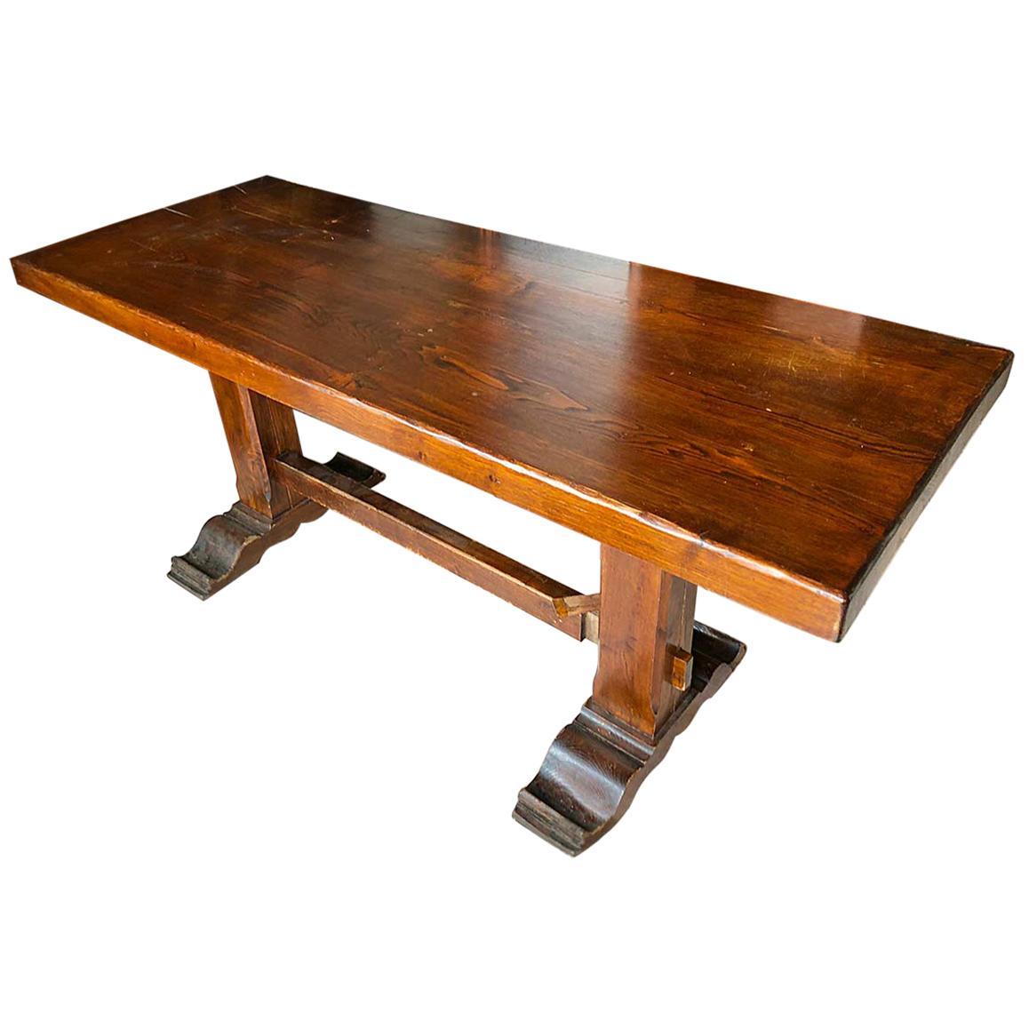 Tuscan Refectory Table in Solid Chestnut Restored Wax Polished, 1960s
