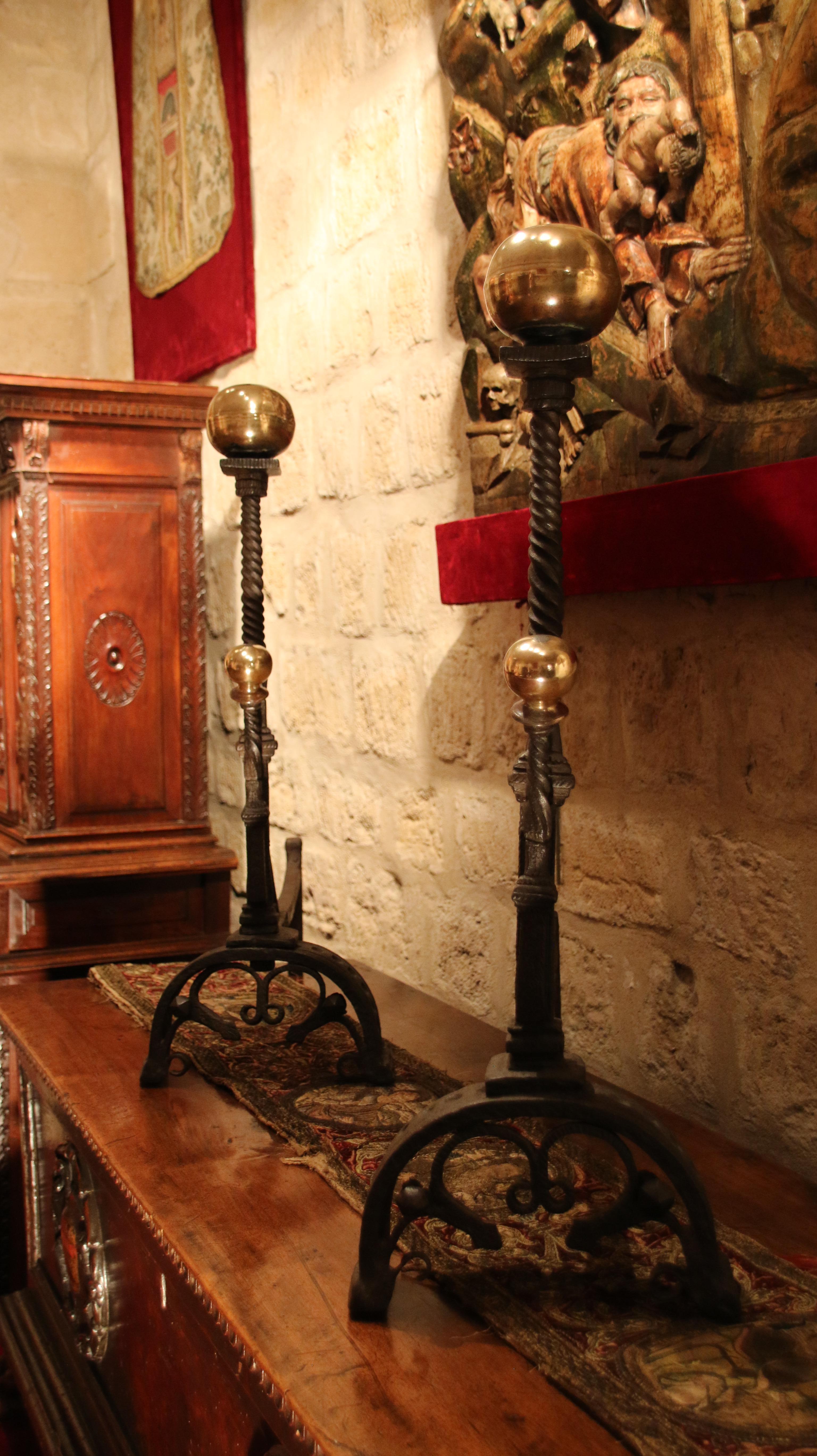 18th Century and Earlier Tuscan Renaissance Andirons For Sale