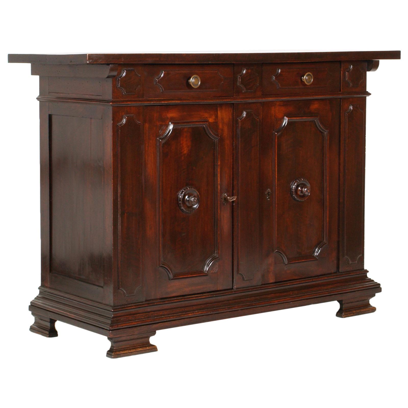 Tuscany Renaissance Credenza Sideboard by Dini & Puccini, 1928, in Solid Walnut For Sale