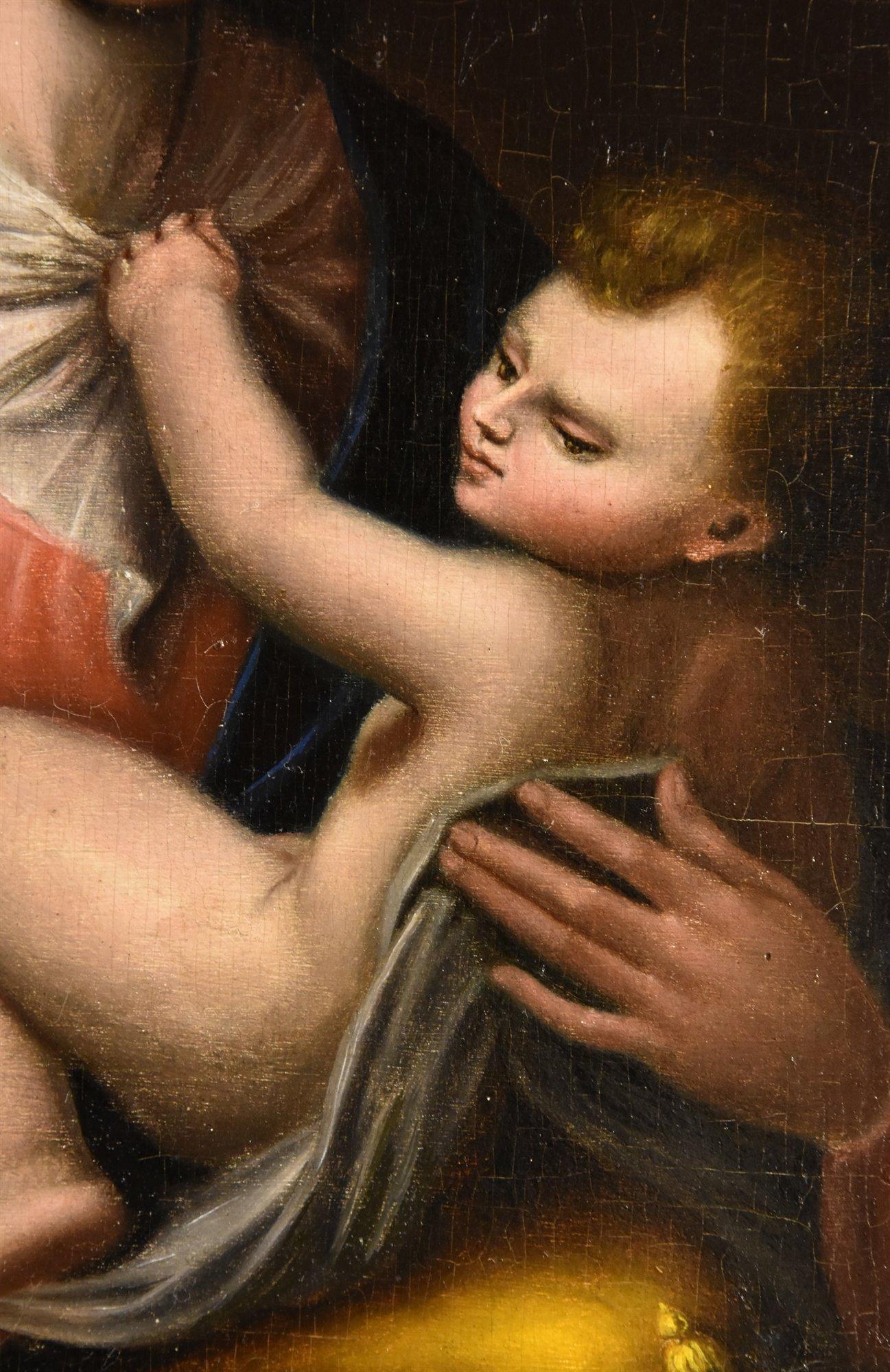 Die Heilige Familie Religiöses Gemälde Öl auf Tisch Toskanische Schule 17/18 Jahrhundert Kunst im Angebot 8