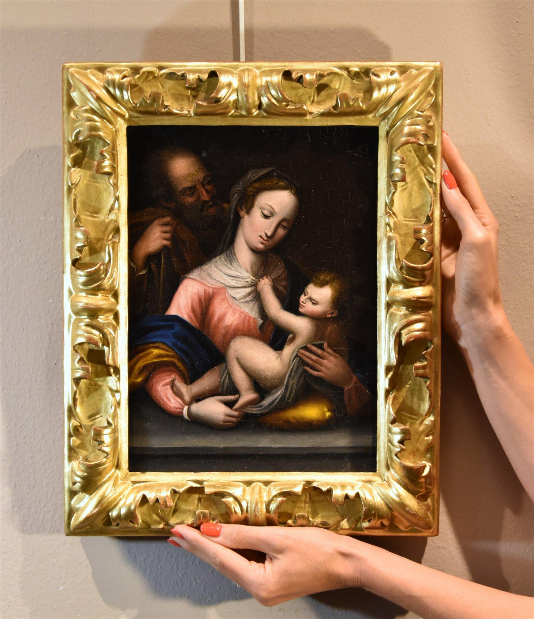Die Heilige Familie Religiöses Gemälde Öl auf Tisch Toskanische Schule 17/18 Jahrhundert Kunst im Angebot 10