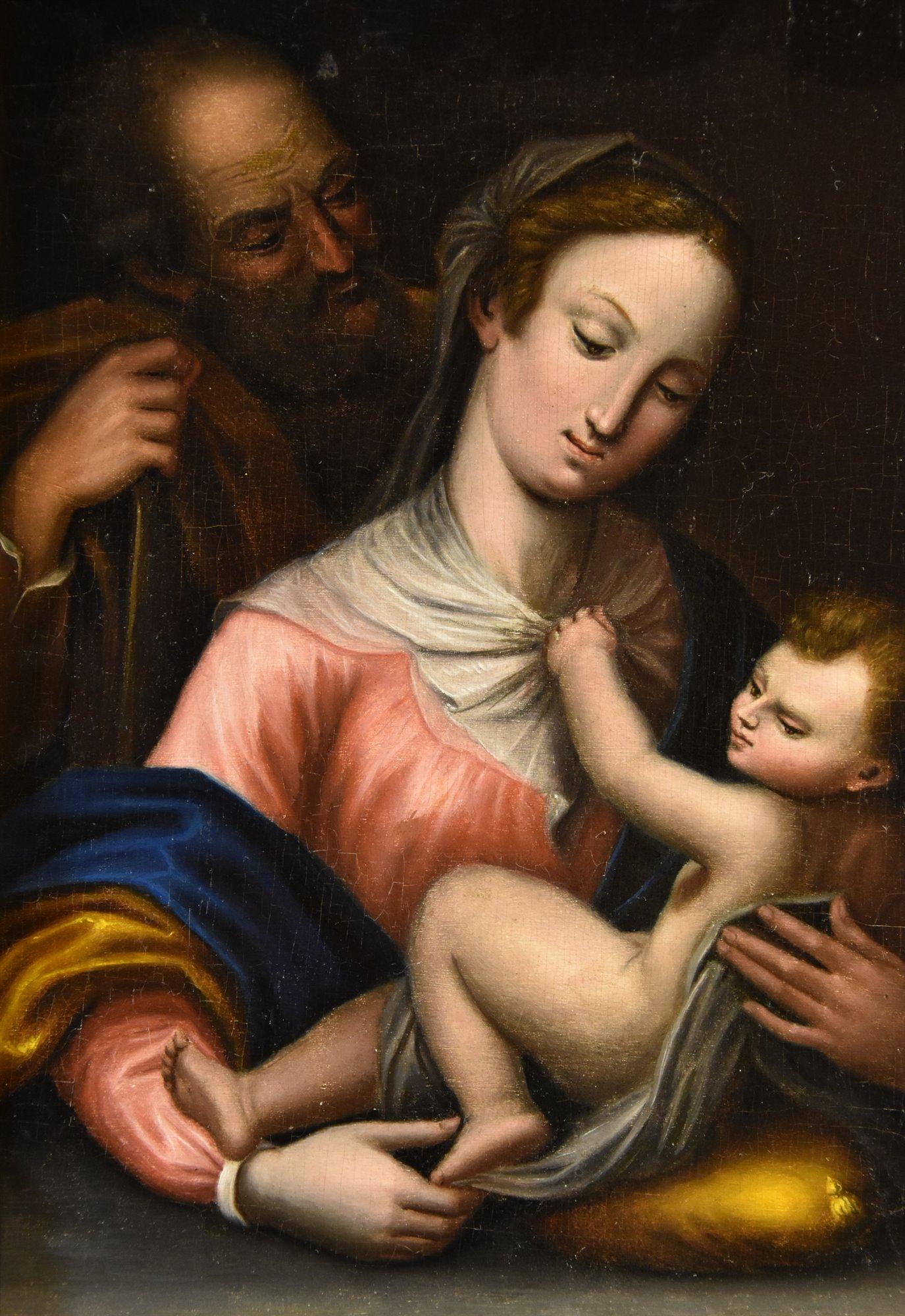 Die Heilige Familie Religiöses Gemälde Öl auf Tisch Toskanische Schule 17/18 Jahrhundert Kunst im Angebot 2