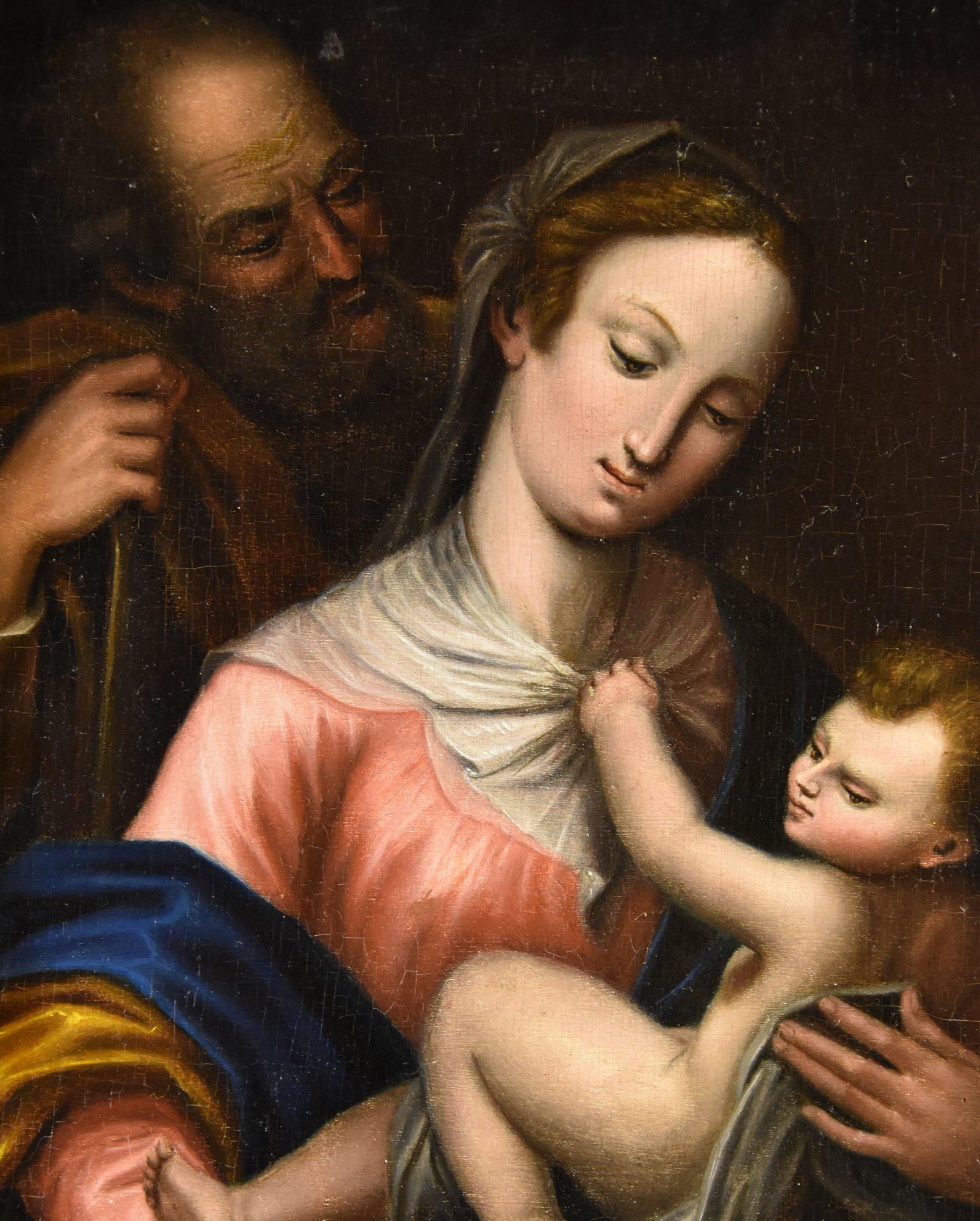 Die Heilige Familie Religiöses Gemälde Öl auf Tisch Toskanische Schule 17/18 Jahrhundert Kunst im Angebot 3