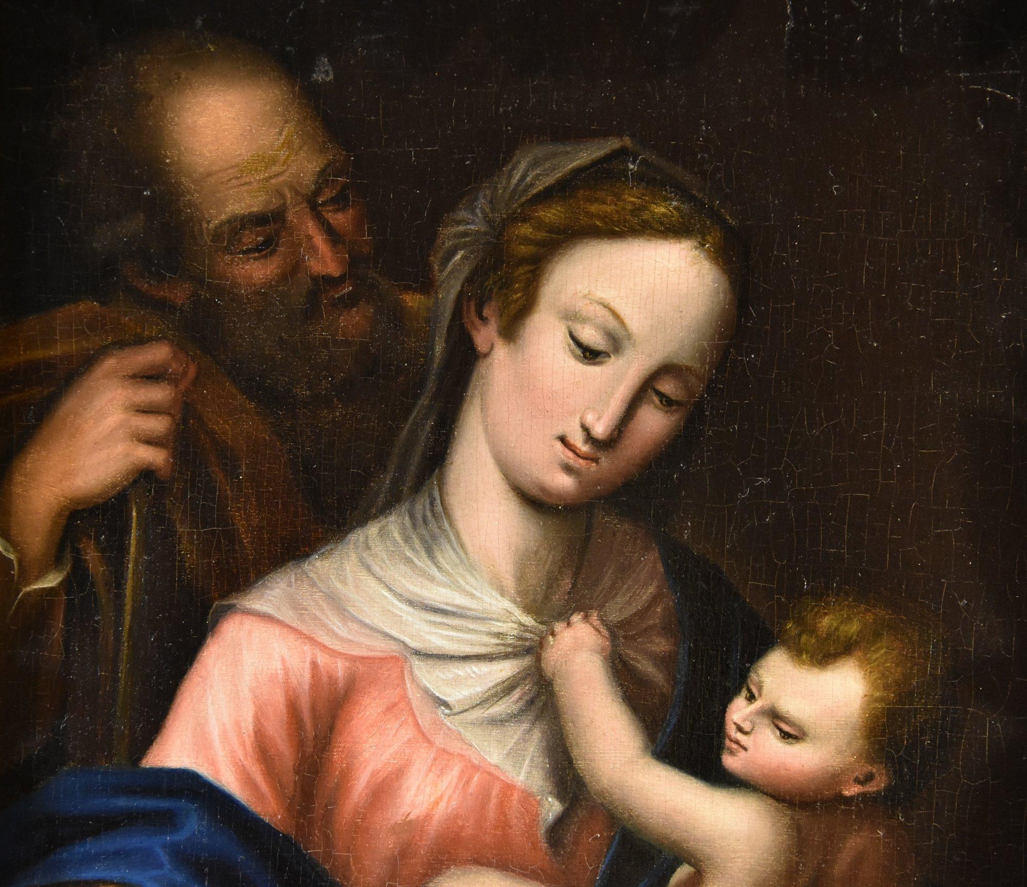 Die Heilige Familie Religiöses Gemälde Öl auf Tisch Toskanische Schule 17/18 Jahrhundert Kunst im Angebot 4