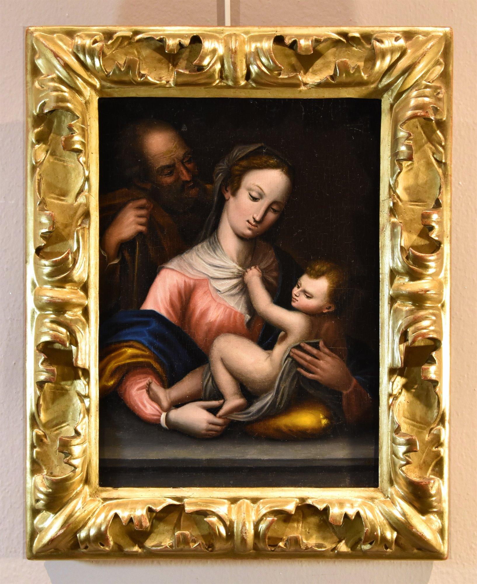 Die Heilige Familie Religiöses Gemälde Öl auf Tisch Toskanische Schule 17/18 Jahrhundert Kunst