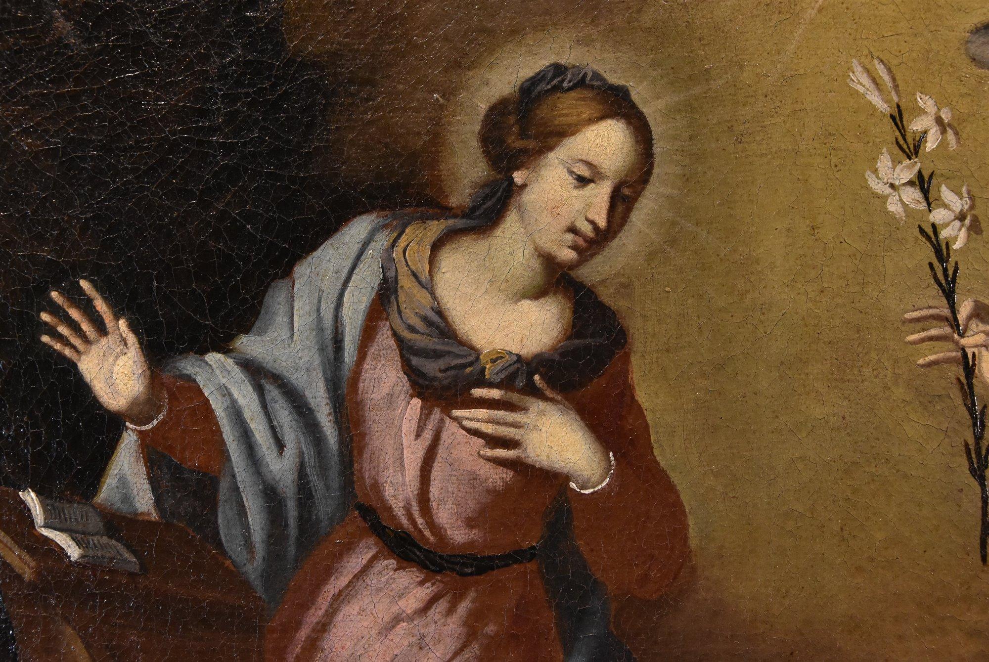 Annunciation Tuscan School 17th Century Paint Oil on canvas Old master Religious For Sale 1