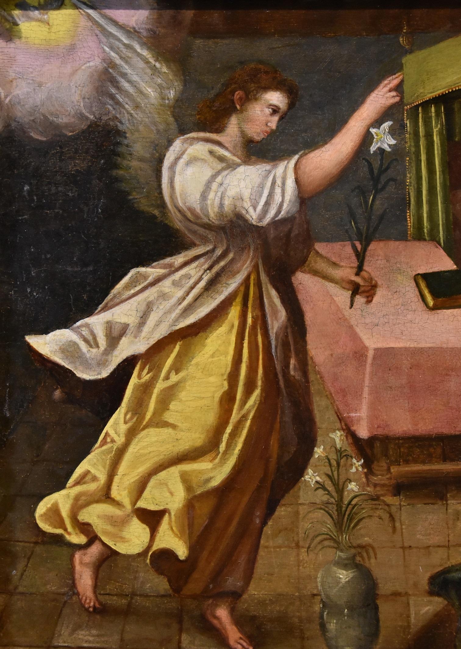 Annunciation Religious Paint Oil on table Tuscan School 16th Century Old master For Sale 3
