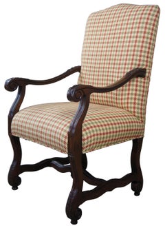 Tuscan Spanish Revival Mahogany Old World Armchair Houndstooth Plaid Italian"