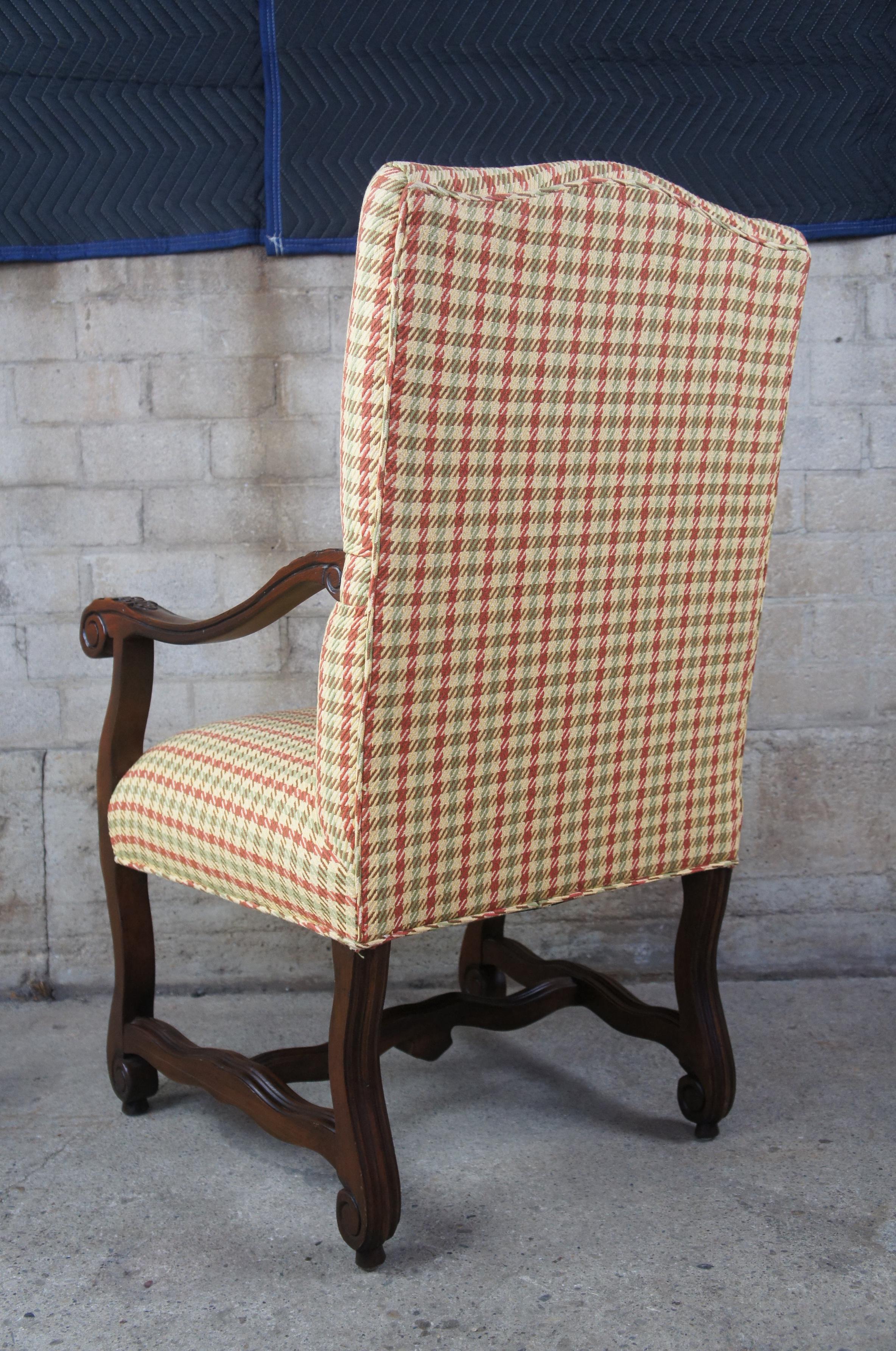 Tuscan Spanish Revival Mahagoni Old World Armchair Houndstooth Plaid Italian