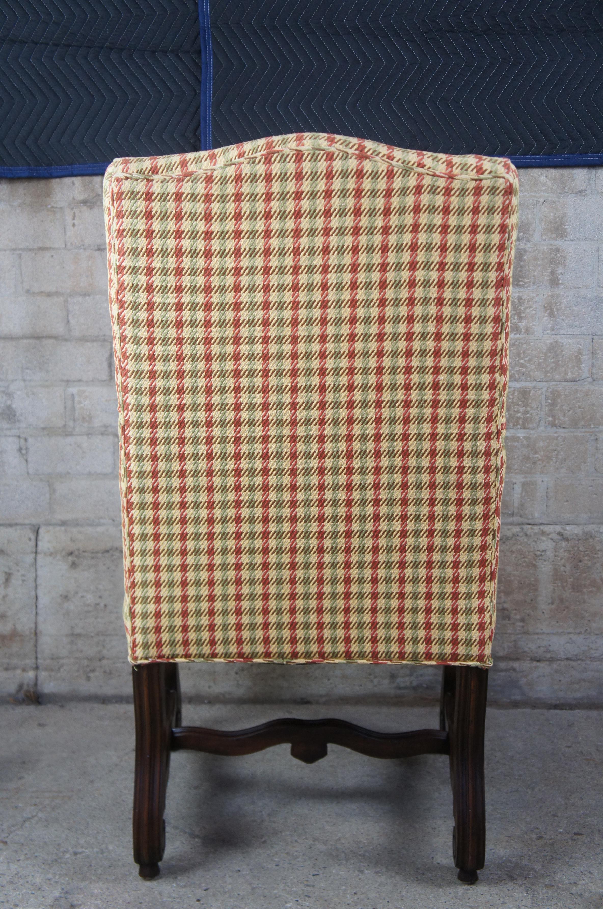 20ième siècle Fauteuil toscan en acajou Spanish Revive Old World Pied-de-poule Plaid Italian