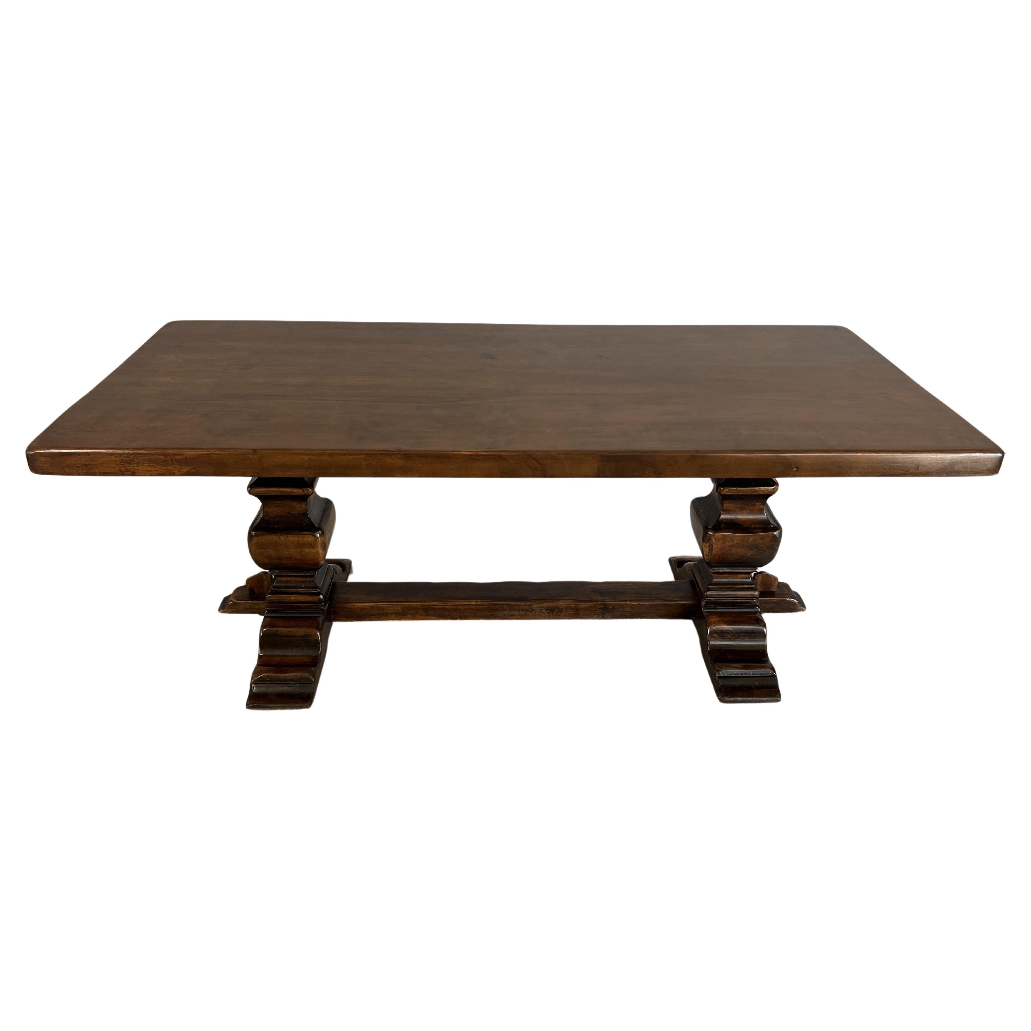 Tuscan Style Farmhouse Trestle Dining Table For Sale