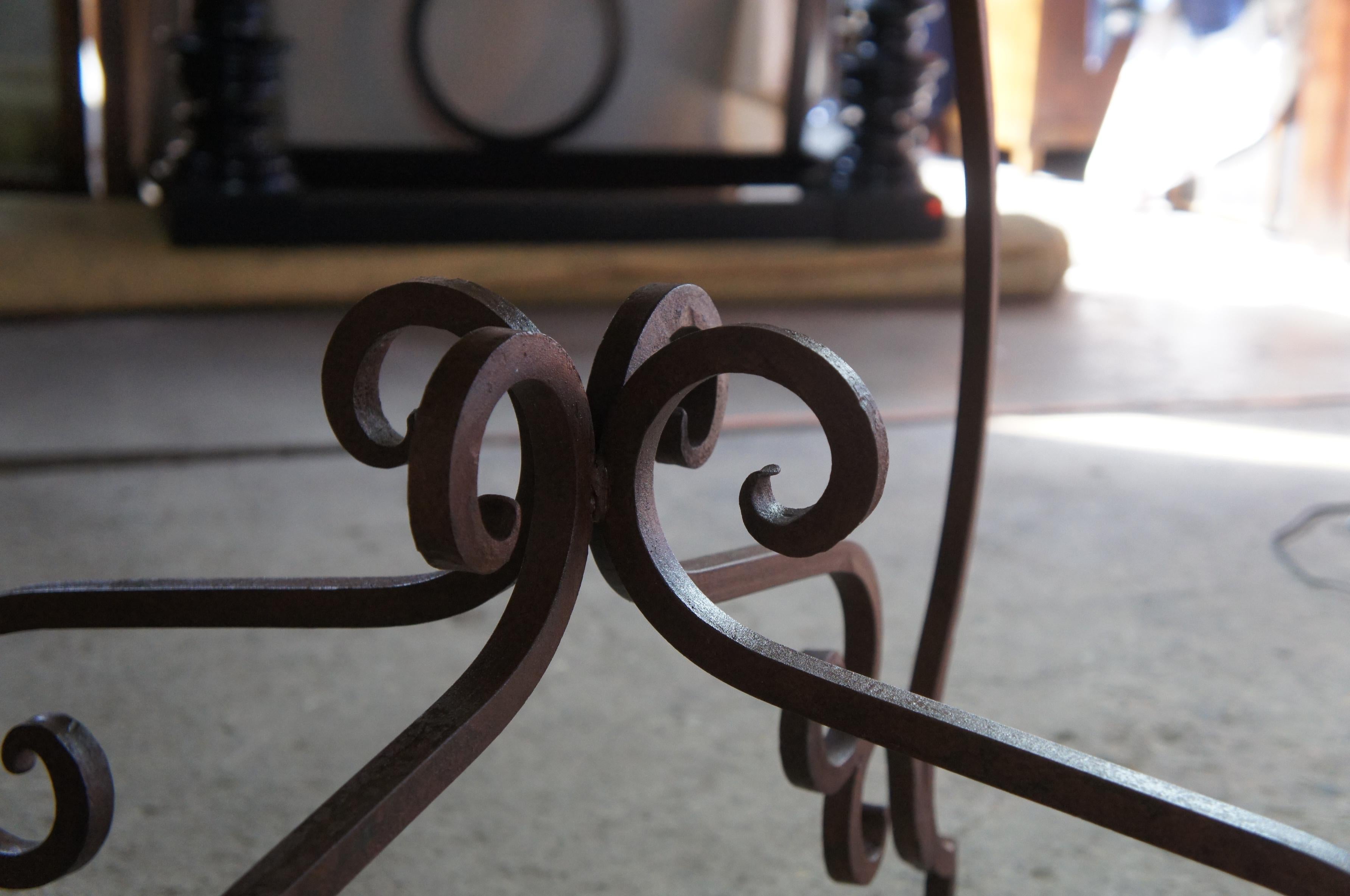 20th Century Tuscan Style Scrolled Iron Center Table with Stone Top French Entryway Pedestal